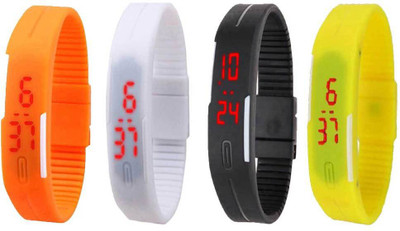 

NS18 Silicone Led Magnet Band Combo of 4 Orange, White, Black And Yellow Watch - For Boys & Girls