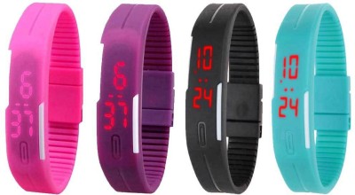 NS18 Silicone Led Magnet Band Watch Combo of 4 Pink, Purple, Black And Sky Blue Digital Watch  - For Couple   Watches  (NS18)