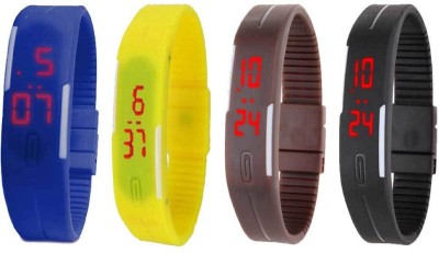 NS18 Silicone Led Magnet Band Combo of 4 Blue, Yellow, Brown And Black Digital Watch  - For Boys & Girls   Watches  (NS18)