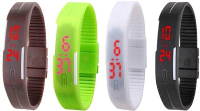 NS18 Silicone Led Magnet Band Combo of 4 Brown, Green, White And Black Digital Watch  - For Boys & Girls   Watches  (NS18)