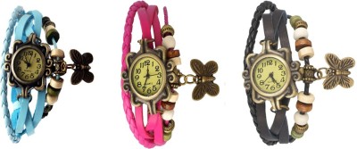 NS18 Vintage Butterfly Rakhi Watch Combo of 3 Sky Blue, Pink And Black Analog Watch  - For Women   Watches  (NS18)
