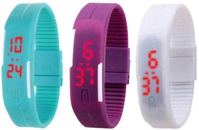 NS18 Silicone Led Magnet Band Combo of 3 Sky Blue, Purple And White Digital Watch  - For Boys & Girls   Watches  (NS18)