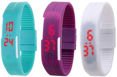 

NS18 Silicone Led Magnet Band Combo of 3 Sky Blue, Purple And White Watch - For Boys & Girls