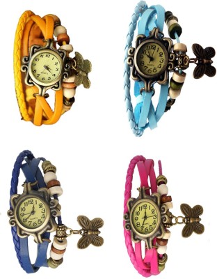 NS18 Vintage Butterfly Rakhi Combo of 4 Yellow, Blue, Sky Blue And Pink Analog Watch  - For Women   Watches  (NS18)