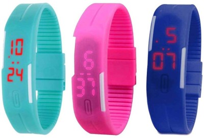 NS18 Silicone Led Magnet Band Combo of 3 Sky Blue, Pink And Blue Digital Watch  - For Boys & Girls   Watches  (NS18)