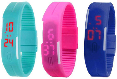 NS18 Silicone Led Magnet Band Combo of 3 Sky Blue, Pink And Blue Digital Watch  - For Boys & Girls   Watches  (NS18)