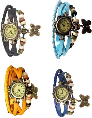 NS18 Vintage Butterfly Rakhi Combo of 4 Black, Yellow, Sky Blue And Blue Analog Watch  - For Women   Watches  (NS18)