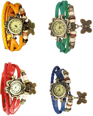 

Kissu Vintage Rakhi Combo of 4 Yellow, Red, Green And Blue Watch - For Women