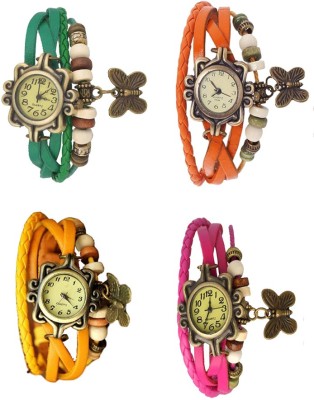 NS18 Vintage Butterfly Rakhi Combo of 4 Green, Yellow, Orange And Pink Analog Watch  - For Women   Watches  (NS18)