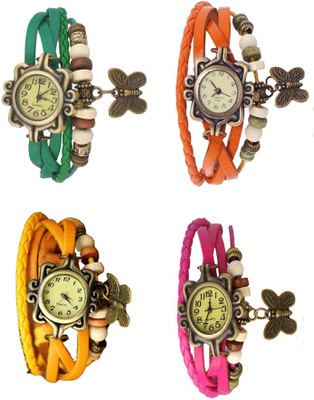 

NS18 Vintage Butterfly Rakhi Combo of 4 Green, Yellow, Orange And Pink Watch - For Women