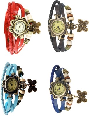 NS18 Vintage Butterfly Rakhi Combo of 4 Red, Sky Blue, Black And Blue Analog Watch  - For Women   Watches  (NS18)