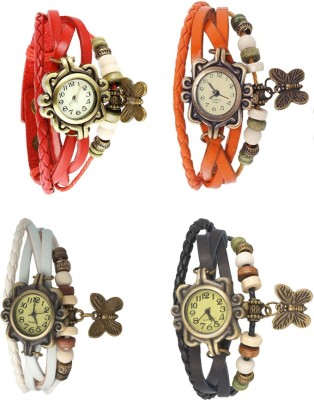NS18 Vintage Butterfly Rakhi Combo of 4 Red, White, Orange And Black Analog Watch  - For Women   Watches  (NS18)