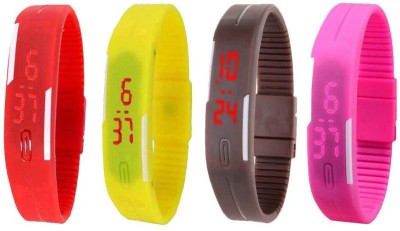 NS18 Silicone Led Magnet Band Combo of 4 Red, Yellow, Brown And Pink Digital Watch  - For Boys & Girls   Watches  (NS18)