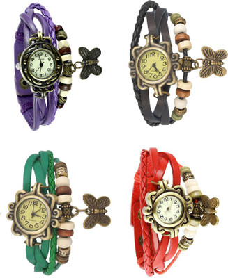 View NS18 Vintage Butterfly Rakhi Combo of 4 Purple, Green, Black And Red Analog Watch  - For Women Wrist Watches Price Online(NS18)