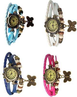 NS18 Vintage Butterfly Rakhi Combo of 4 Sky Blue, Blue, White And Pink Analog Watch  - For Women   Watches  (NS18)