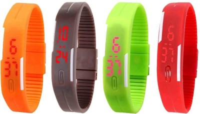 NS18 Silicone Led Magnet Band Watch Combo of 4 Orange, Brown, Green And Red Digital Watch  - For Couple   Watches  (NS18)