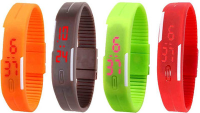 

NS18 Silicone Led Magnet Band Watch Combo of 4 Orange, Brown, Green And Red Watch - For Couple