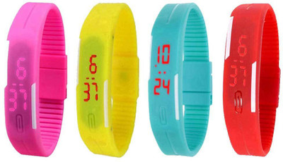 

Kissu Led Magnet Band Combo of 4 Pink, Yellow, Sky Blue And Red Watch - For Men & Women