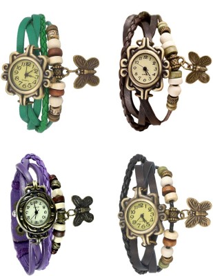 NS18 Vintage Butterfly Rakhi Combo of 4 Green, Purple, Brown And Black Analog Watch  - For Women   Watches  (NS18)