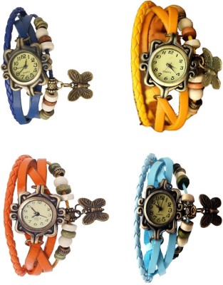 NS18 Vintage Butterfly Rakhi Combo of 4 Blue, Orange, Yellow And Sky Blue Analog Watch  - For Women   Watches  (NS18)