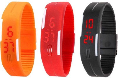 NS18 Silicone Led Magnet Band Combo of 3 Orange, Red And Black Digital Watch  - For Boys & Girls   Watches  (NS18)