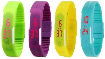 NS18 Silicone Led Magnet Band Watch Combo of 4 Green, Purple, Yellow And Sky Blue Digital Watch  - For Couple   Watches  (NS18)