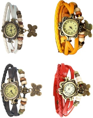 NS18 Vintage Butterfly Rakhi Combo of 4 White, Black, Yellow And Red Analog Watch  - For Women   Watches  (NS18)