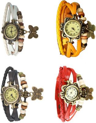 

Kissu Vintage Rakhi Combo of 4 White, Black, Yellow And Red Watch - For Women