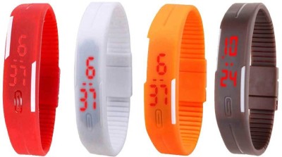 NS18 Silicone Led Magnet Band Combo of 4 Red, White, Orange And Brown Digital Watch  - For Boys & Girls   Watches  (NS18)