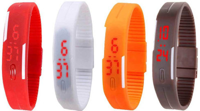 

NS18 Silicone Led Magnet Band Combo of 4 Red, White, Orange And Brown Watch - For Boys & Girls
