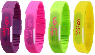 NS18 Silicone Led Magnet Band Combo of 4 Purple, Pink, Green And Yellow Digital Watch  - For Boys & Girls   Watches  (NS18)