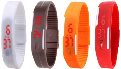 NS18 Silicone Led Magnet Band Watch Combo of 4 White, Brown, Orange And Red Digital Watch  - For Couple   Watches  (NS18)