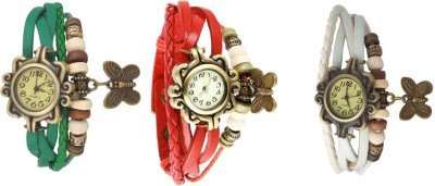 NS18 Vintage Butterfly Rakhi Combo of 3 Green, Red And White Analog Watch  - For Women   Watches  (NS18)