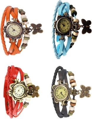 NS18 Vintage Butterfly Rakhi Combo of 4 Orange, Red, Sky Blue And Black Analog Watch  - For Women   Watches  (NS18)