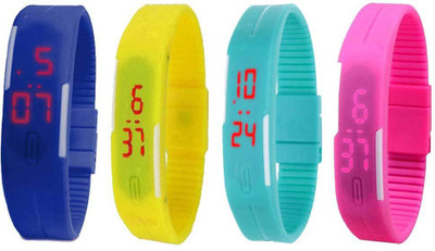 View NS18 Silicone Led Magnet Band Watch Combo of 4 Blue, Yellow, Sky Blue And Pink Digital Watch  - For Couple Wrist Watches Price Online(NS18)