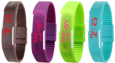 

NS18 Silicone Led Magnet Band Watch Combo of 4 Brown, Purple, Green And Sky Blue Watch - For Couple