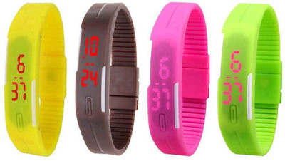 

NS18 Silicone Led Magnet Band Combo of 4 Yellow, Brown, Pink And Green Watch - For Boys & Girls