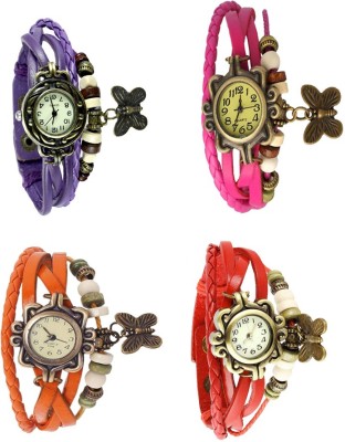 NS18 Vintage Butterfly Rakhi Combo of 4 Purple, Orange, Pink And Red Analog Watch  - For Women   Watches  (NS18)