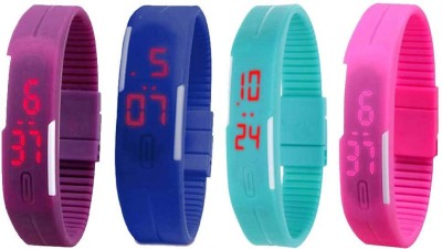 NS18 Silicone Led Magnet Band Watch Combo of 4 Purple, Blue, Sky Blue And Pink Digital Watch  - For Couple   Watches  (NS18)