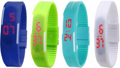 NS18 Silicone Led Magnet Band Combo of 4 Blue, Green, Sky Blue And White Digital Watch  - For Boys & Girls   Watches  (NS18)