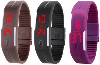 NS18 Silicone Led Magnet Band Combo of 3 Brown, Black And Purple Digital Watch  - For Boys & Girls   Watches  (NS18)