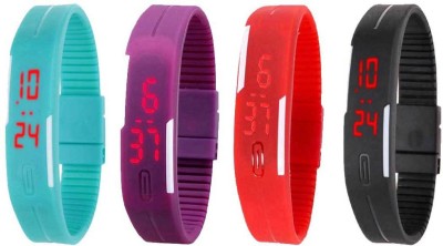 NS18 Silicone Led Magnet Band Combo of 4 Sky Blue, Purple, Red And Black Digital Watch  - For Boys & Girls   Watches  (NS18)