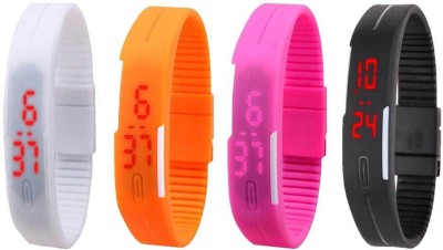 NS18 Silicone Led Magnet Band Combo of 4 White, Orange, Pink And Black Digital Watch  - For Boys & Girls   Watches  (NS18)