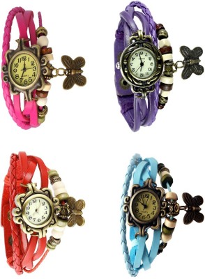 NS18 Vintage Butterfly Rakhi Combo of 4 Pink, Red, Purple And Sky Blue Analog Watch  - For Women   Watches  (NS18)