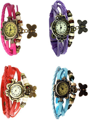

Kissu Vintage Rakhi Combo of 4 Pink, Red, Purple And Sky Blue Watch - For Women