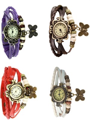 NS18 Vintage Butterfly Rakhi Combo of 4 Purple, Red, Brown And White Analog Watch  - For Women   Watches  (NS18)