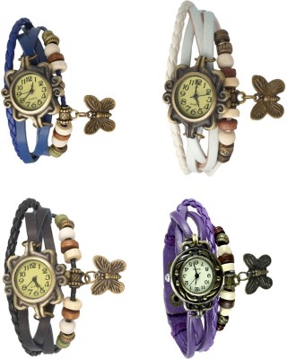NS18 Vintage Butterfly Rakhi Combo of 4 Blue, Black, White And Purple Analog Watch  - For Women   Watches  (NS18)