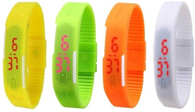 NS18 Silicone Led Magnet Band Combo of 4 Yellow, Green, Orange And White Digital Watch  - For Boys & Girls   Watches  (NS18)