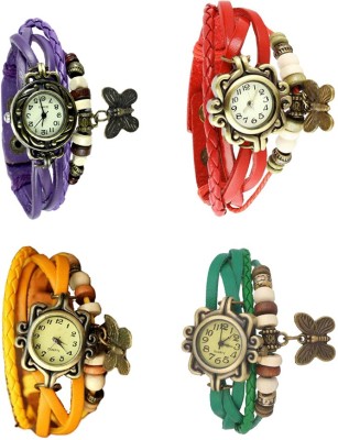 NS18 Vintage Butterfly Rakhi Combo of 4 Purple, Yellow, Red And Green Analog Watch  - For Women   Watches  (NS18)