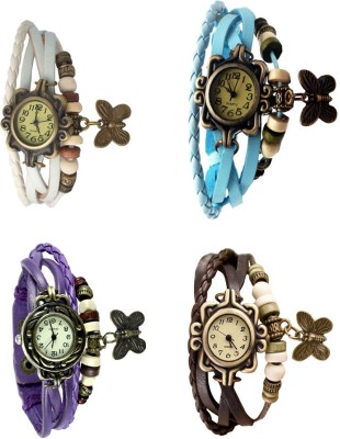 NS18 Vintage Butterfly Rakhi Combo of 4 White, Purple, Sky Blue And Brown Analog Watch  - For Women   Watches  (NS18)